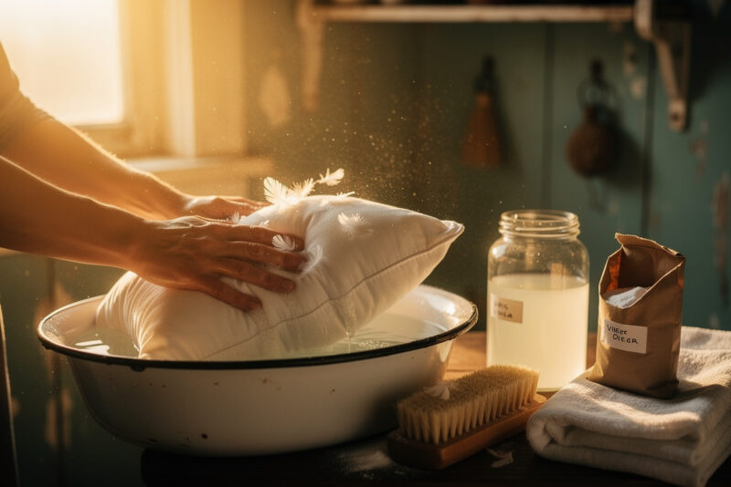 Comment laver un oreiller en plumes jauni à la main ?